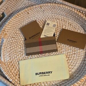 Burberry Beige and Red Check Card Holder With Dust Bag